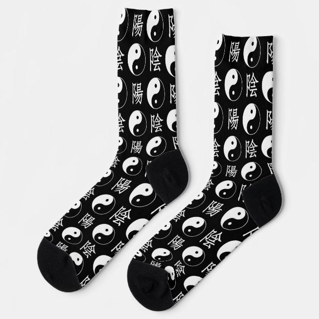 Chaussette Symbole Yinyang noir Motif de texte chinois (Gauche)