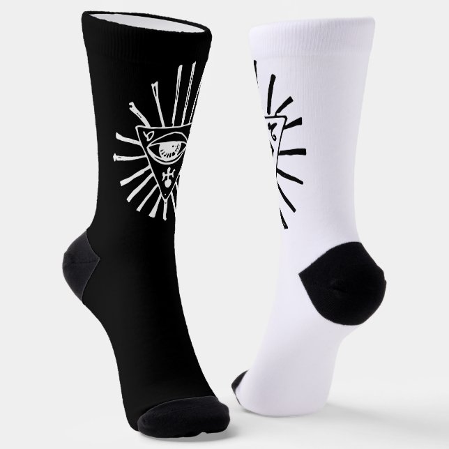 Chaussette Symbolisme des yeux Noir Blanc Crew Chaussettes (Angulaire)