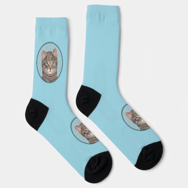 Chaussette Tabby Gris Peinture Chat - Cute Original Art Chat (Droite)