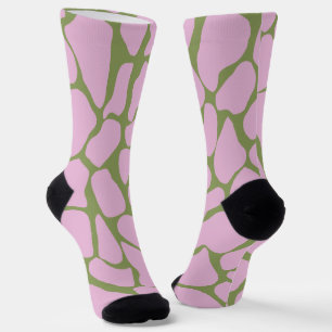 Chaussette Taches de girafe rose et vert sauge peintes à la m