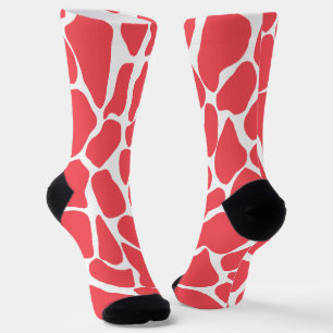 Chaussette Taches de girafe rouge corail et blanc peintes à l