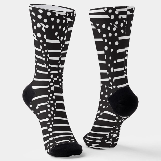 Chaussette Taches et Rayures 2 en blanc sur noir  (Angulaire)