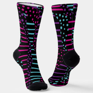 Chaussette Taches et Rayures 2 - Rose, Violet, Bleu et Noir