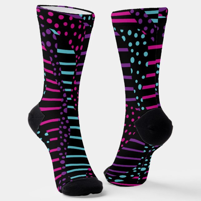 Chaussette Taches et Rayures 2 - Rose, Violet, Bleu et Noir (Angulaire)