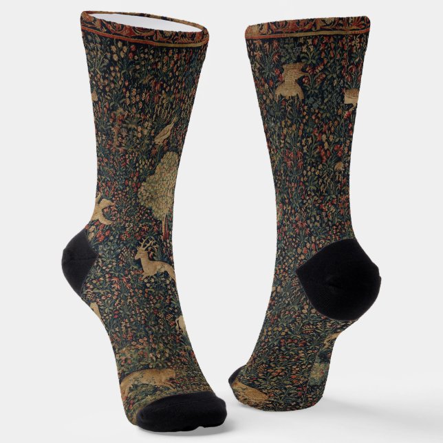 Chaussette Tapisserie allegorique Millefleurs avec animaux (Angulaire)
