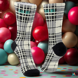 Chaussette Tartan à carreaux noir et blanc personnalisé sur m