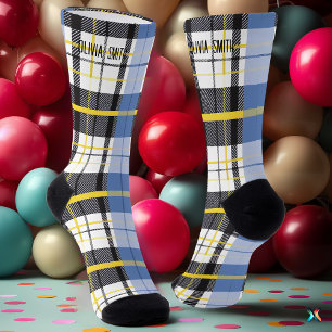 Chaussette Tartan à carreaux personnalisé bleu, jaune et noir