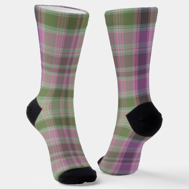 Chaussette Tartan classique vert et lilas. (Angulaire)
