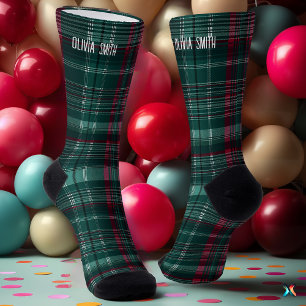 Chaussette Tartan émeraude personnalisable et bordeaux