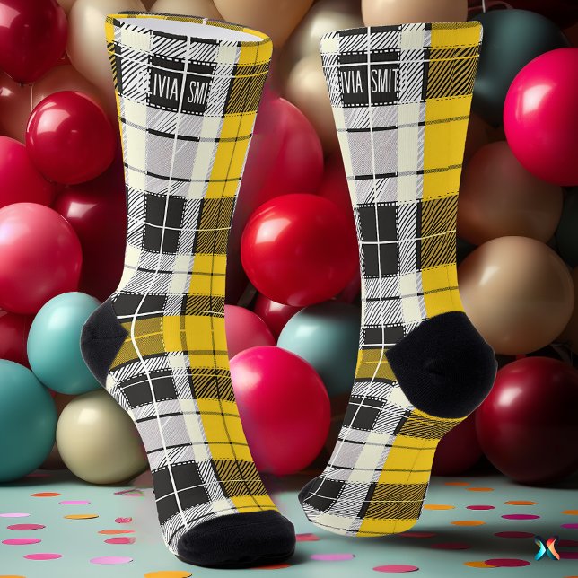 Chaussette Tartan jaune et noir personnalisé Plaid personnali (Créateur téléchargé)