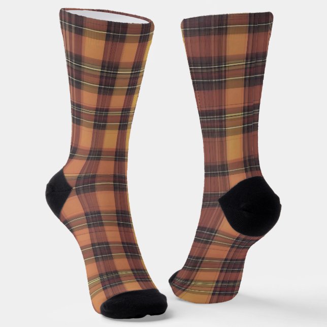 Chaussette Tartan orange et noir, motif chaleureux et tendanc (Angulaire)