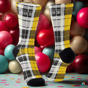 Chaussette Tartan personnalisé à carreaux jaunes et noirs sur