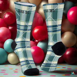 Chaussette Tartan personnalisé bleu et crème à carreaux sur m