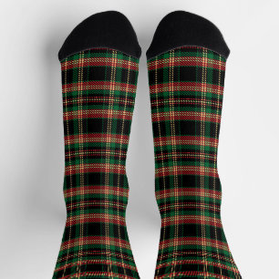 Chaussette Tartan plaid noir rouge vert jaune rustique motif