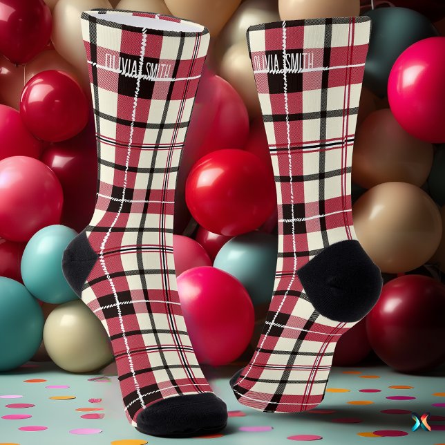 Chaussette Tartan rouge et blanc personnalisé (Créateur téléchargé)