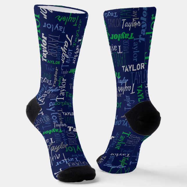 Chaussette Taylor nom personnalisé vert bleu gris chaussettes (Angulaire)