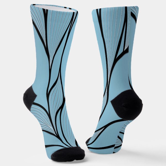 Chaussette Teintes créatives de bleu ciel motif de feuilles  (Angulaire)