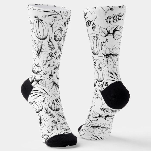 Chaussette Temps de récolte d'automne noir et blanc (Angulaire)
