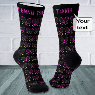 Chaussette Tennis personnalisé texte rose noir motif sportif