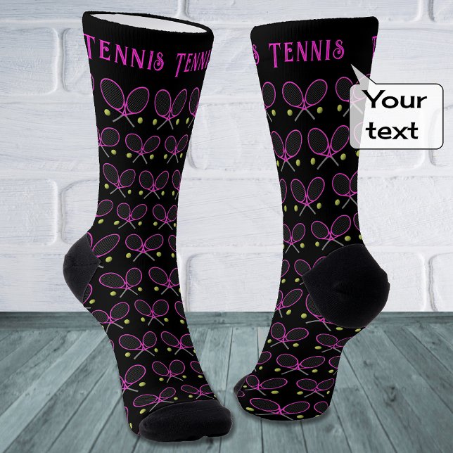 Chaussette Tennis personnalisé texte rose noir motif sportif (Créateur téléchargé)