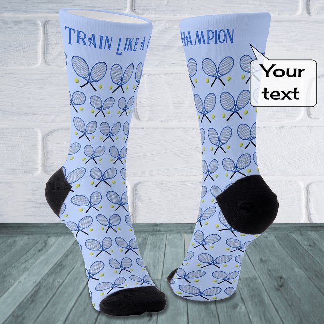 Chaussette Tennis texte personnalisé motif bleu clair (Créateur téléchargé)