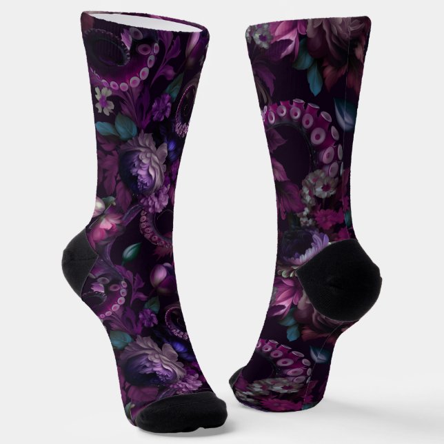 Chaussette Tenture gothique rose foncé avec fleurs (Angulaire)