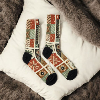 Chaussette Terre cuite Patchwork Quilt Motif Retro Floral