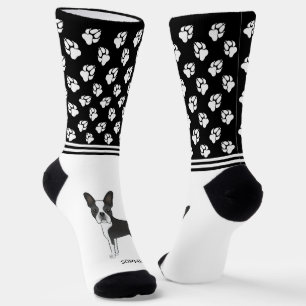 Chaussette Térrier de Boston noir et blanc avec nom et pattes