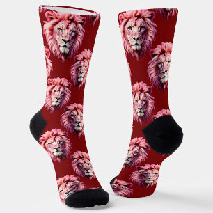 Chaussette Tête de lion rose bordeaux Design
