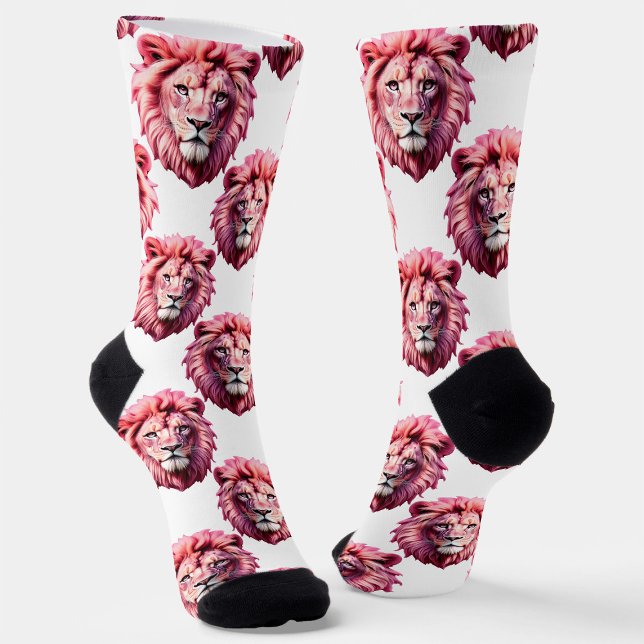 Chaussette Tête de lion rose motif design blanc  (Créateur téléchargé)