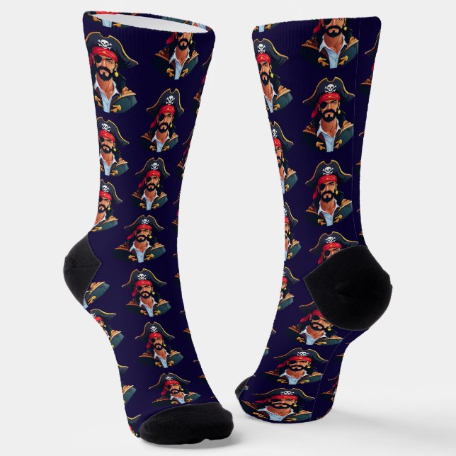 Chaussette Tête de pirate avec chapeau de marin et cache-œil  (Angulaire)