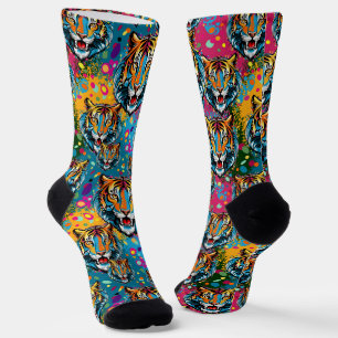 Chaussette Tête de tigre couleurs arc-en-ciel peinture taches