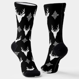 Chaussette Têtes De Cerfs Blancs Et Flammes De Neige Sur Moti
