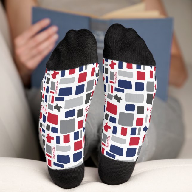 Chaussette Texas Red & Blue Wonky Carrés & Rectangles Chausse (Fond)