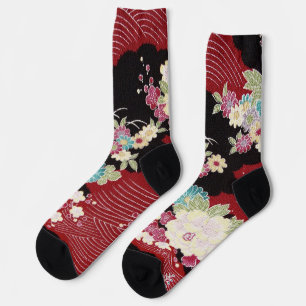 Chaussette Textile de KIMONO japonais, motif floral