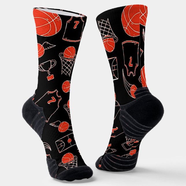Chaussette Thème De Basketball Noir Et Orange (Angulaire)