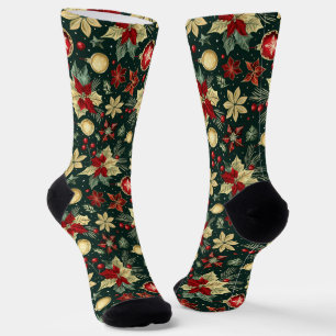 Chaussette Thème de Noël festif Poinsettia Motif