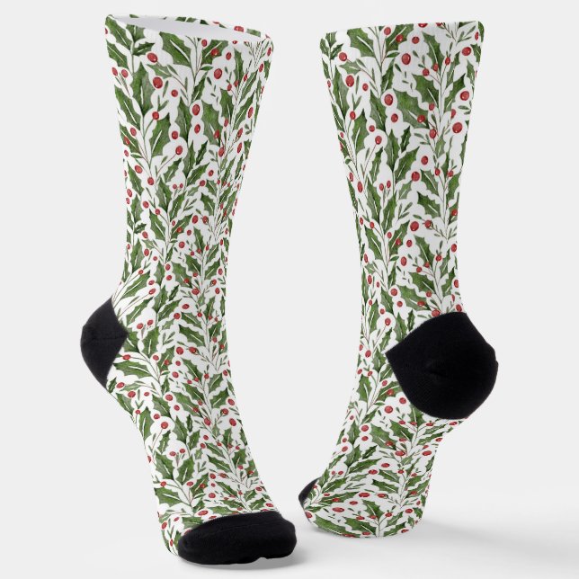 Chaussette Thème de Noël Holly, Mistletoe, Berries Motif (Angulaire)