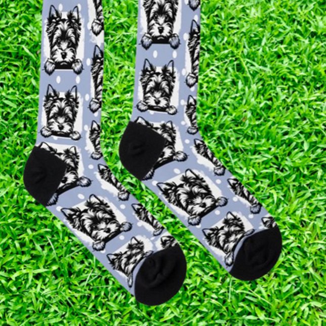 Chaussette Thème des points bleus gallois Terrier chiot (Show your love for Welsh Terriers with these cozy Blue Dots Theme Socks. Perfect for dog lovers )