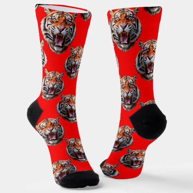 Chaussette Tiger Head Pattern Design Red (Créateur téléchargé)