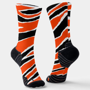 Chaussette Tiger rayures Orange Blanc Noir Motif