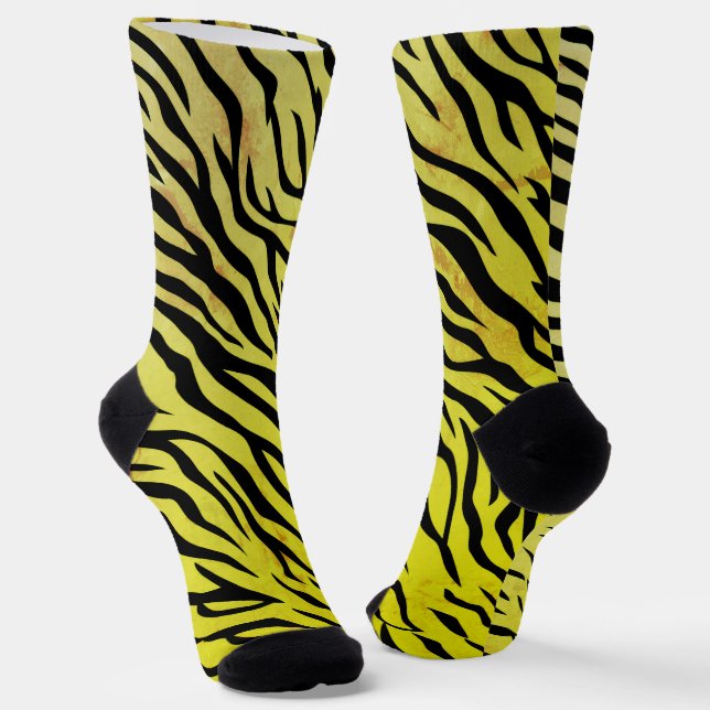 Chaussette Tiger Stripes Jaune Crew Chaussettes - Bold Animal (Angulaire)