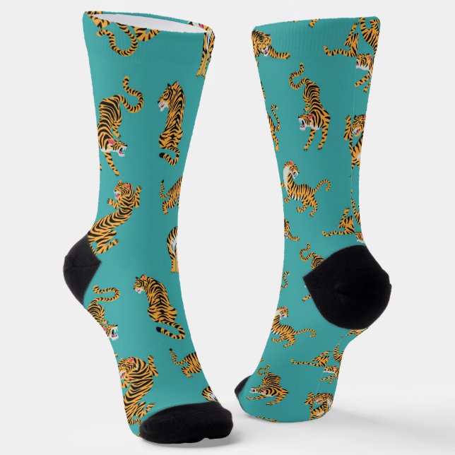 Chaussette Tiger sur Motif Turquoise (Angulaire)