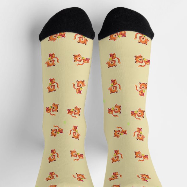 Chaussette Tigre bébé mignon sur chaussettes brunes (Haut)