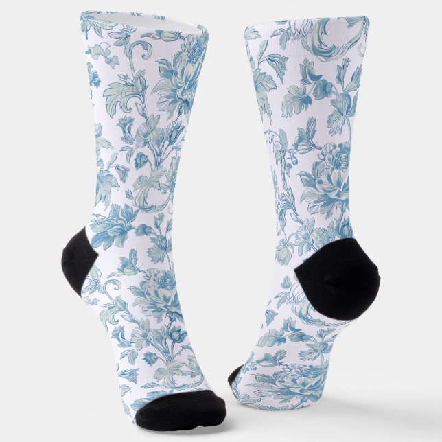 Chaussette Toile-de-jouy Chinoiseries Blue Floral Pattern (Angulaire)