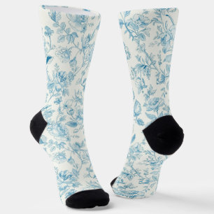 Chaussette Toile de jouy Chinoiseries Fleurs de pivoine Flora