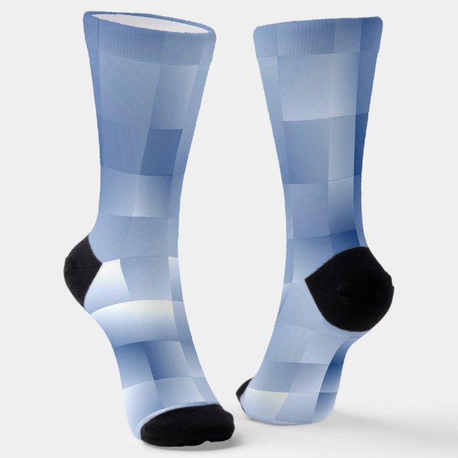 Chaussette Tons bleus rêveurs dans un motif carré (Angulaire)