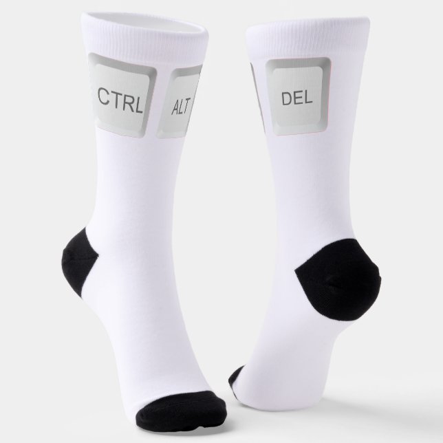 Chaussette Touches CTRL ALT DEL de SlipperyJoe trois blanches (Angulaire)