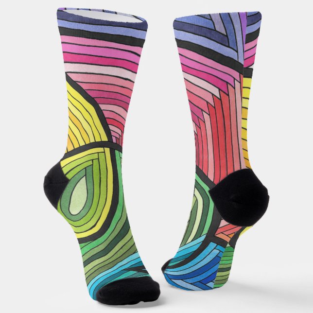 Chaussette Tourbillon de arc-en-ciel abstrait vibrant avec de (Angulaire)