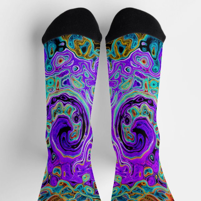 Chaussette Tourbillon Liquide Abstrait Rétro Coloré Violet (Haut)
